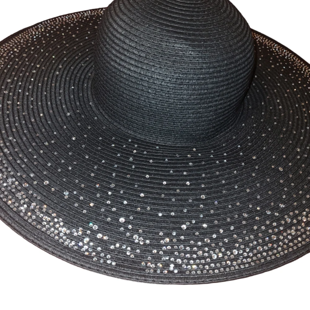 💕NWT Black Beach Hat w/Bling Embellishments💕OSFM